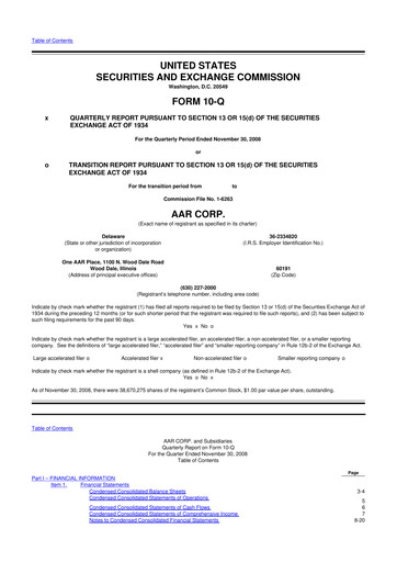 Thumbnail AAR 10-Q Quarterly Report FY 