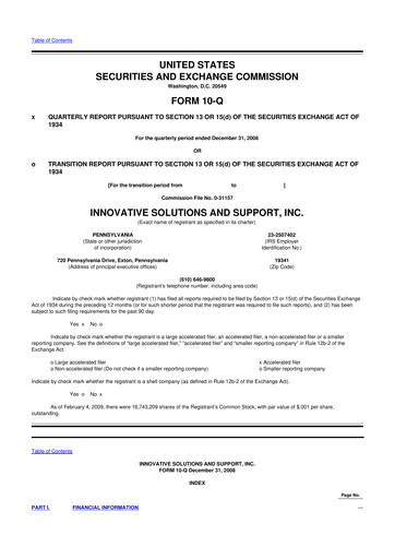 Thumbnail Innovative Solutions and Support 10-Q Quarterly Report FY 