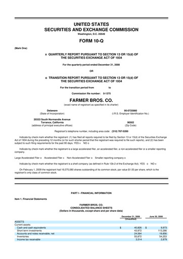 Thumbnail Farmer Brothers
 10-Q Quarterly Report FY 