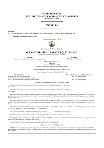 Thumbnail Alexandria Real Estate Equities
 10-K Annual Report 