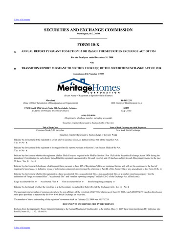 Thumbnail Meritage Homes 10-K Annual Report 