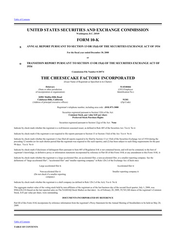 Thumbnail The Cheesecake Factory
 10-K Annual Report 