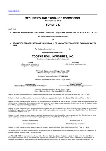 Miniature Tootsie Roll Industries
 10-K Rapport annuel 