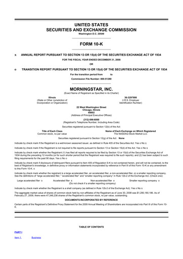 Thumbnail Morningstar
 10-K Annual Report 