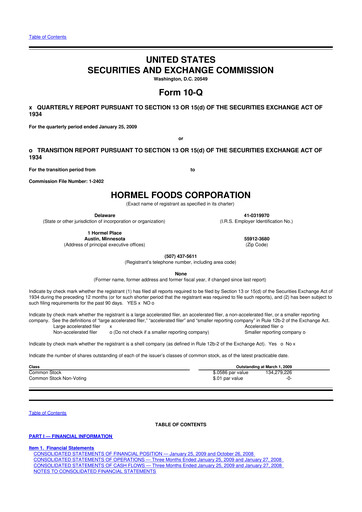 Thumbnail Hormel Foods 10-Q Quarterly Report FY 