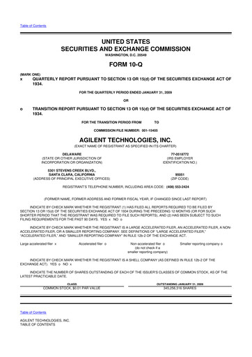 Vorschaubild Agilent Technologies 10-Q Quartalsbericht  