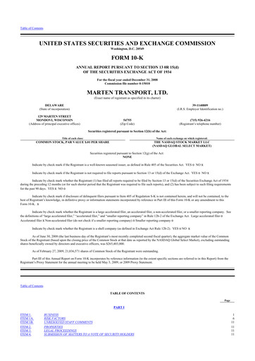 Thumbnail Marten Transport 10-K Annual Report 