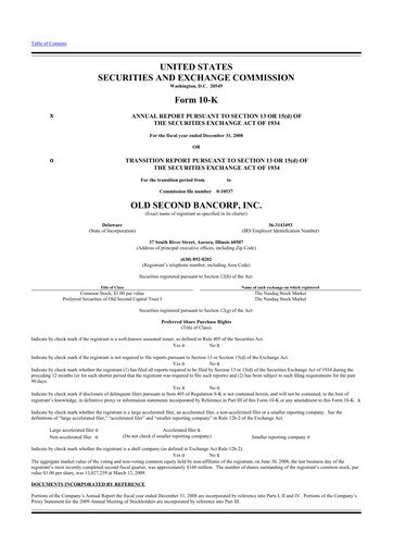 Thumbnail Old Second Bancorp 10-K Annual Report 