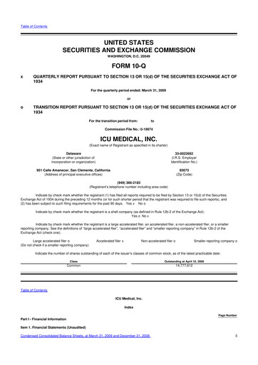 Thumbnail ICU Medical
 10-Q Quarterly Report FY 