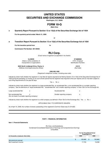 Thumbnail RLI Corp.
 10-Q Quarterly Report FY 