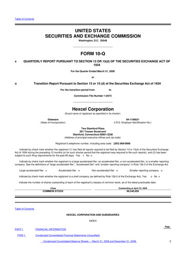 Thumbnail Hexcel
 10-Q Quarterly Report FY 