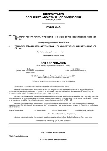 Miniature SPX Technologies 10-Q Rapport trimestriel  