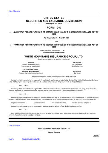 Miniature White Mountains Insurance Group 10-Q Rapport trimestriel  
