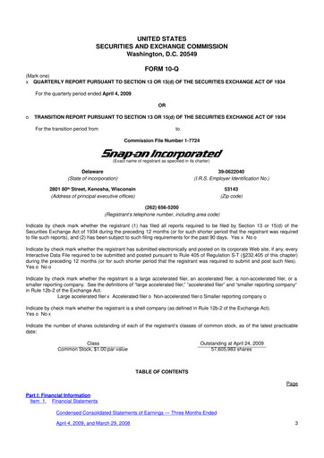 Miniature Snap-on 10-Q Rapport trimestriel  