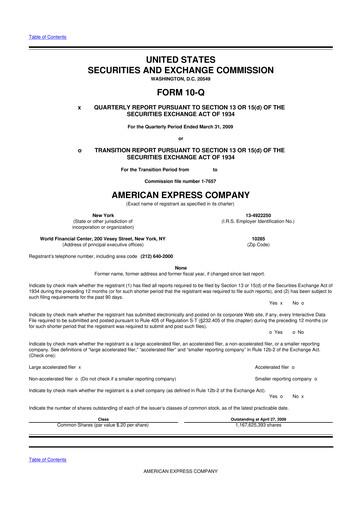 Thumbnail American Express 10-Q Quarterly Report FY 