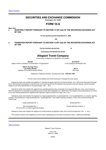 Thumbnail Allegiant Travel Company 10-Q Quarterly Report FY 