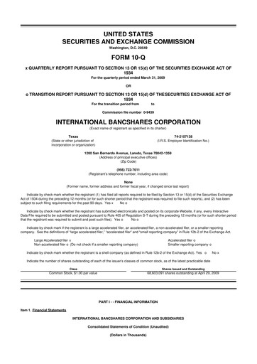 Thumbnail International Bancshares Corp 10-Q Quarterly Report FY 