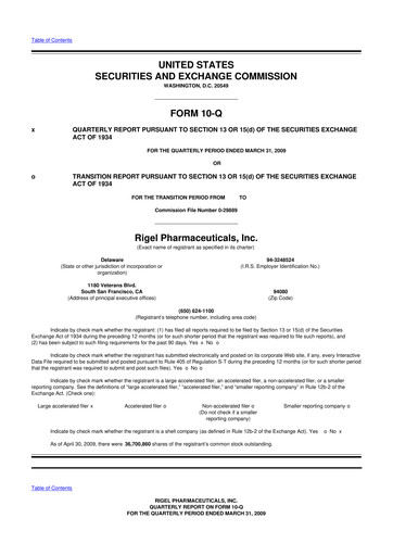Thumbnail Rigel Pharmaceuticals 10-Q Quarterly Report FY 