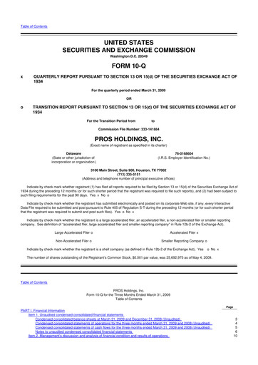 Thumbnail PROS Holdings, Inc.
 10-Q Quarterly Report FY 