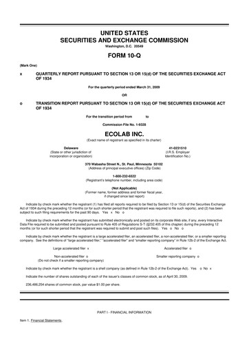 Miniature Ecolab 10-Q Rapport trimestriel  