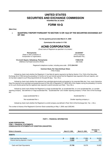 Thumbnail ACNB Corporation
 10-Q Quarterly Report FY 