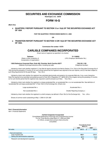 Thumbnail Carlisle Companies
 10-Q Quarterly Report FY 