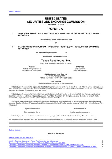 Thumbnail Texas Roadhouse
 10-Q Quarterly Report FY 