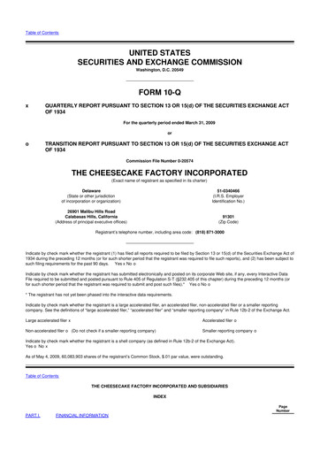 Vorschaubild The Cheesecake Factory
 10-Q Quartalsbericht  
