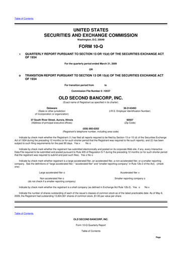 Thumbnail Old Second Bancorp 10-Q Quarterly Report FY 