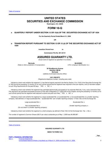Miniature Assured Guaranty 10-Q Rapport trimestriel  
