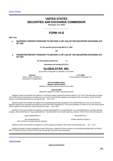 Thumbnail Globalstar
 10-Q Quarterly Report FY 