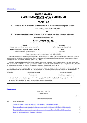 Thumbnail Steel Dynamics
 10-Q Quarterly Report FY 