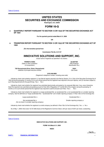 Thumbnail Innovative Solutions and Support 10-Q Quarterly Report FY 