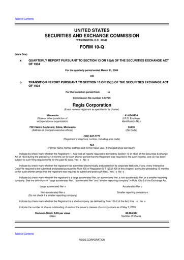 Thumbnail Regis Corporation
 10-Q Quarterly Report FY 