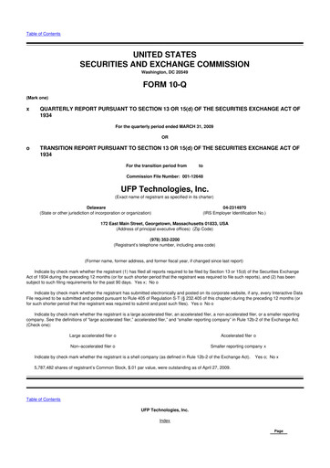 Thumbnail UFP Technologies
 10-Q Quarterly Report FY 