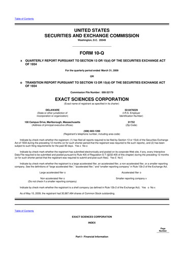 Miniature Exact Sciences 10-Q Rapport trimestriel  