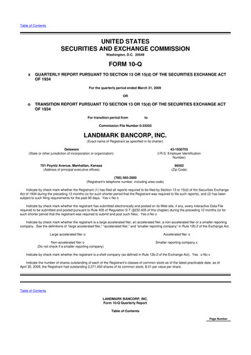 Miniature Landmark Bancorp 10-Q Rapport trimestriel  