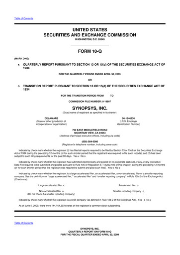 Thumbnail Synopsys 10-Q Quarterly Report FY 