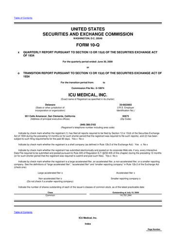 Thumbnail ICU Medical
 10-Q Quarterly Report FY 