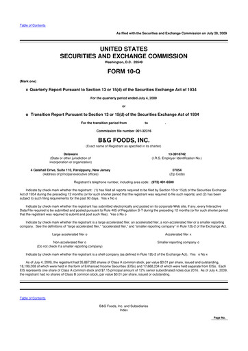 Vorschaubild B&G Foods

 10-Q Quartalsbericht  