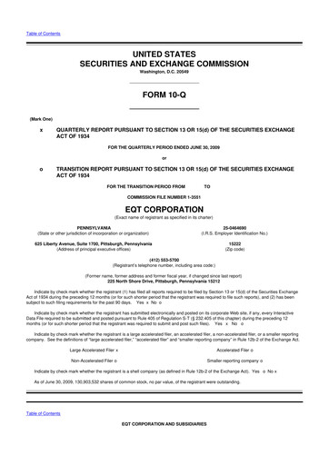 Vorschaubild EQT Corporation
 10-Q Quartalsbericht  