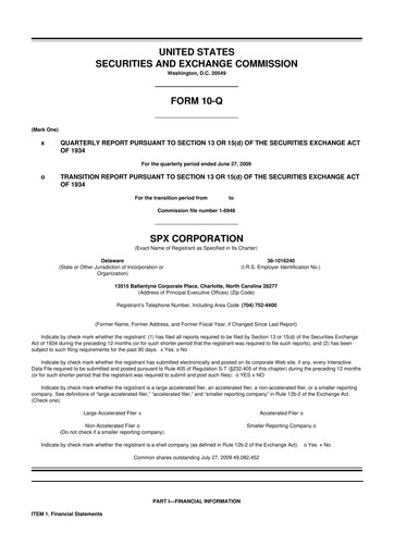 Miniature SPX Technologies 10-Q Rapport trimestriel  