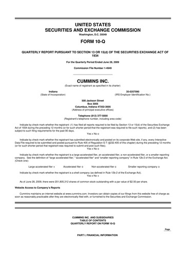 Thumbnail Cummins
 10-Q Quarterly Report FY 