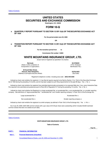Miniature White Mountains Insurance Group 10-Q Rapport trimestriel  