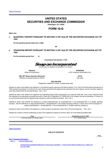 Miniature Snap-on 10-Q Rapport trimestriel  