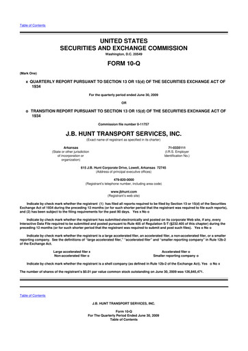 Thumbnail J. B. Hunt
 10-Q Quarterly Report FY 