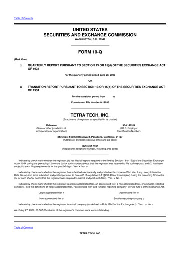 Thumbnail Tetra Tech
 10-Q Quarterly Report FY 
