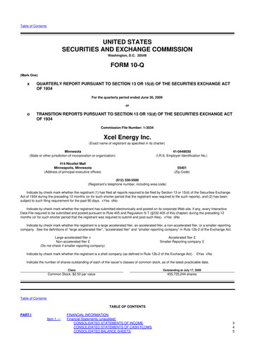 Thumbnail Xcel Energy 10-Q Quarterly Report FY 