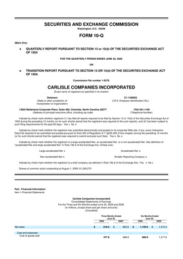 Thumbnail Carlisle Companies
 10-Q Quarterly Report FY 