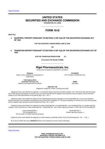 Thumbnail Rigel Pharmaceuticals 10-Q Quarterly Report FY 